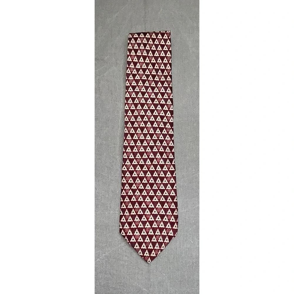 Christian Dior Men's Silk Tie Necktie Red With Geometric Pattern